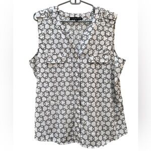 Black and White Sleeveless Geometrical Lightweight Women's Top Size XL